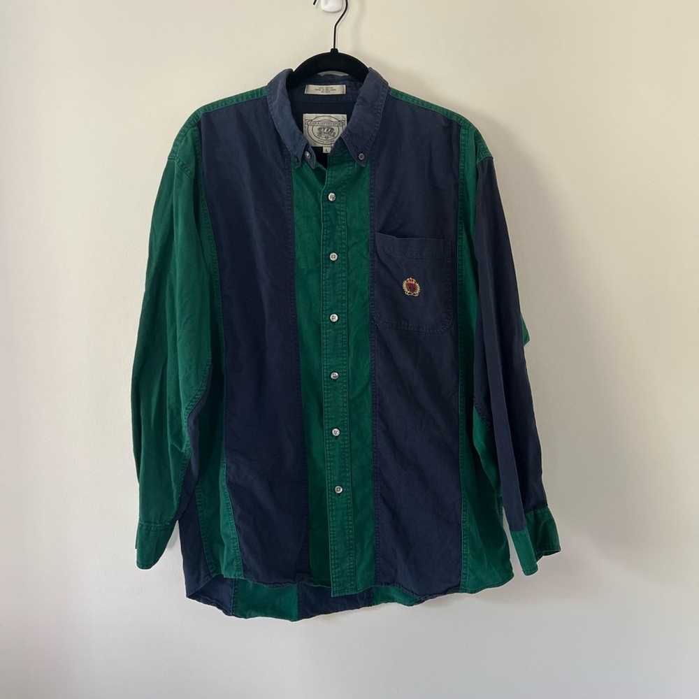 Vintage John Ashford Green and Blue Casual Button Down Shirt
